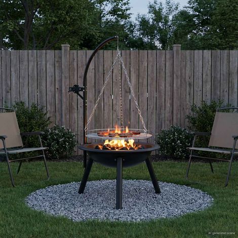 vidaXL Braciere con griglia regolabile ⌀55,5 x 107,5 cm Acciaio Nero (1/5)