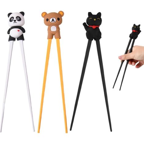 Baguettes Débutants - 3 Paires - Résine Mignonne - Prise Antidérapante - Enfants et Apprentis Cuisiniers - Panda Chat Ours (1/5)