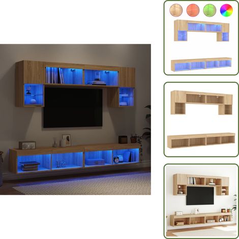 Armadi TV - vidaXL Mobili TV a Muro con LED 6pz Rovere Sonoma Legno Multistrato - Armadi a muro