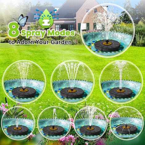 Fontaine Solaire Extérieur, 2026 Nouveau Flottante Pompe Bassin Solaire avec 8 Buses & 4 Tiges Fixes pour Bain d'oiseaux, Étang, Piscine, Patio, Jardin Fontaine, Décoration de Jardin (Marron)