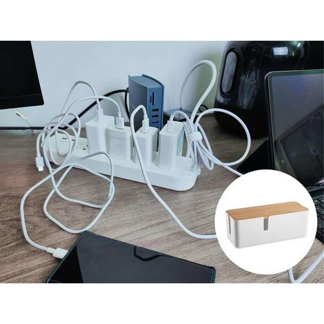 Boîte à câbles avec couvercle en bambou, organiseur de câbles, 1 pièce, bambou blanc (1/5)
