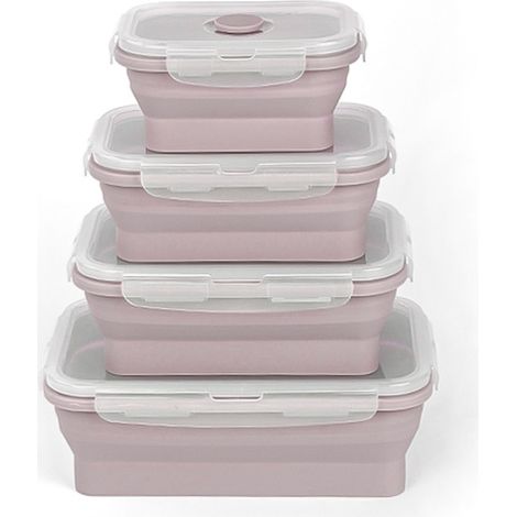 Set de 4 boîtes bento en silicone pliables, boîtes de conservation alimentaire avec couvercles, pour micro-ondes et congélateur