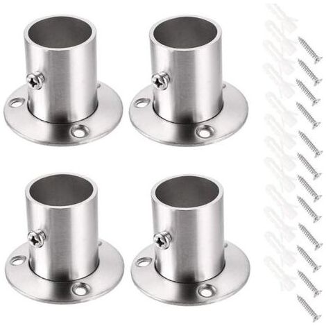 Lot de 4 supports de tringle à rideau Support de rail Support de tige de douille Ensemble de brides en acier inoxydable Supports d'extrémité de tringle de placard pour rideau de placard (Argent) (1/5)