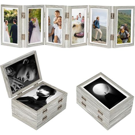 Cadre photo à charnière pliable HD pliant de bureau en acrylique style rustique 4x6 pouces (1/5)