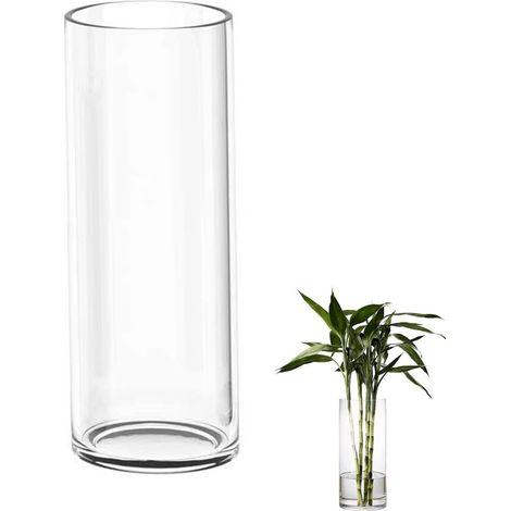Vase Transparent en Verre Haut 30 cm, Fleur Décoratif, Pampas, Cylindrique pour Salon, Grand Moderne 30 x 10 cm (1/5)