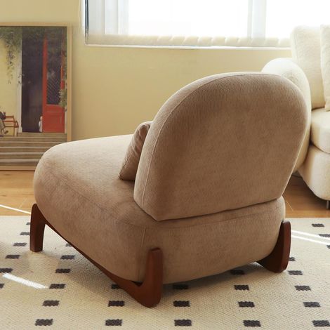 Fauteuil d'appoint élégant en velours doux, pieds en bois massif, assise confortable, sans accoudoirs, pour salon, chambre, appartement, salle d'attente, balcon. (1/5)