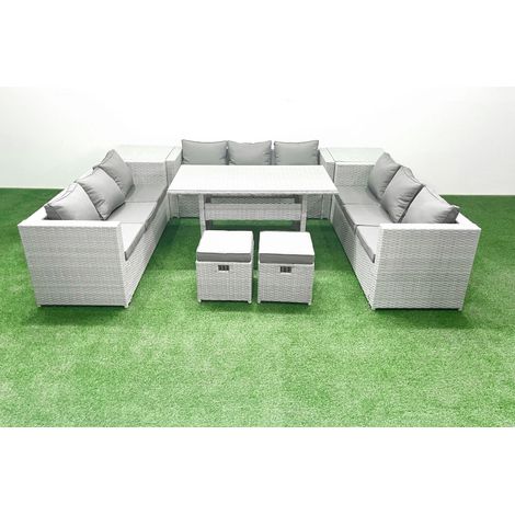 Fimous Ensemble de meubles de jardin en polyrotin 11 places  avec 2 Petit tabouret 2 Tables d'appoint Gris clair mélangé (1/5)