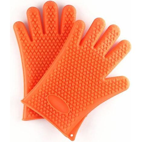 2 Gants De Cuisson En Silicone Pour Cuisines Et Barbecues, Set, Paire, Maniques, Gants De Four Noir Orange (1/5)