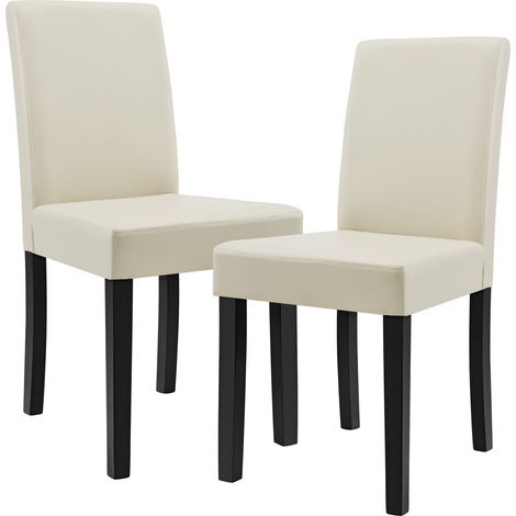 Kit de 2 chaises rembourrées avec pieds en bois massif housse en synthétique design crème et noir 90 x 37/42 x 48 cm (1/5)