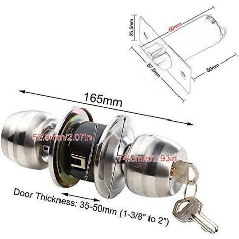 Serrure Bouton avec Poignée Levier Ronde Accès à Chambre à Couche Serrure de Mortaise en Acier Inoxydable (1/4)
