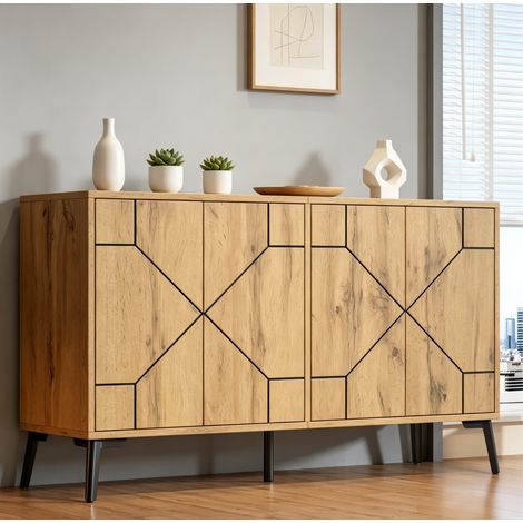 Aparador de Almacenaje con 4 Puertas, Apertura a Presión, Estilo Industrial, para Salón o Cocina, 120×35×69 cm (1/5)