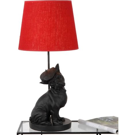 Lampe Chien et abat jour rouge