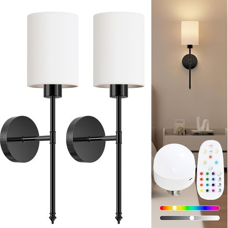 Lot de 2 appliques murales rechargeables avec télécommande, intensité variable, 3 températures de couleur réglables, modes d'éclairage RVB, noir (1/5)