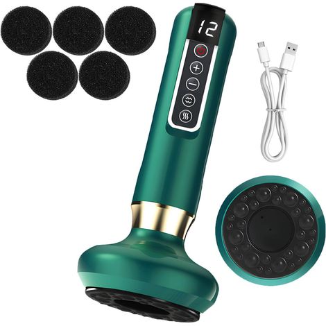 Appareil de massage électrique à ventouses, masseur anti-cellulite pour jambes, abdomen et bras, appareil de drainage lymphatique avec 12 réglages et 4 modes, instrument Gua Sha chauffant