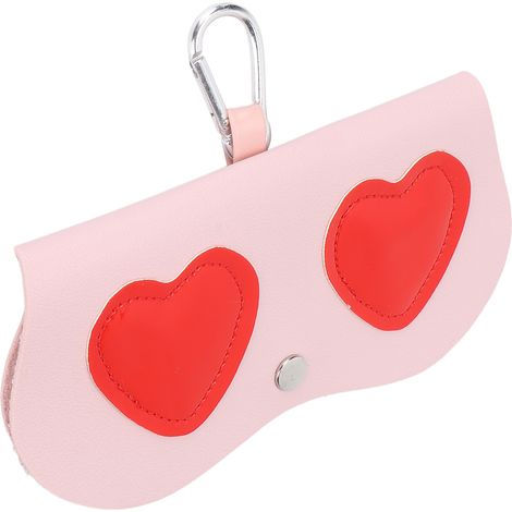 Étui à lunettes mignon avec motif cœur rose et rouge, sac de rangement portable et tendance pour décor.