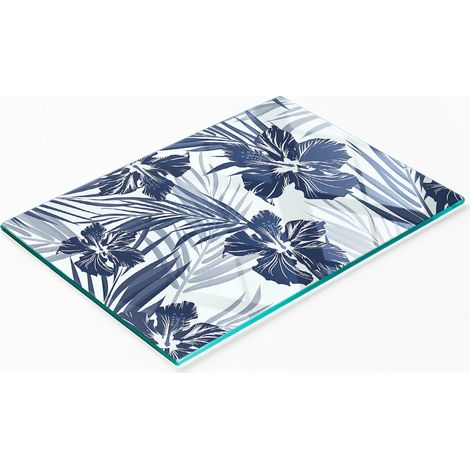 Vassoio da cucina in vetro con grafica di fiori tropicali, 80x52 cm. (1/5)