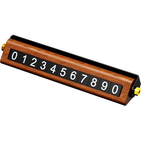 Plaque d'immatriculation de stationnement de voiture en grain de bois avec chiffres magnétiques et curseur de confidentialité - Support de téléphone temporaire de luxe pour le tableau de bord (1/5)
