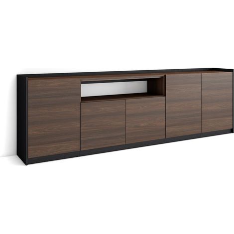 Skraut Home - Aparadores para salón, 260x37x80cm, 5 Puertas, Armario, zapatero, Roble oscuro y Negro (1/5)