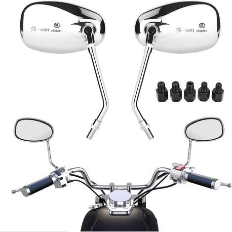 Motorrad Spiegel Chrom 10/8mm E-geprüft 360° drehbar für Roller, Bikes (1/5)