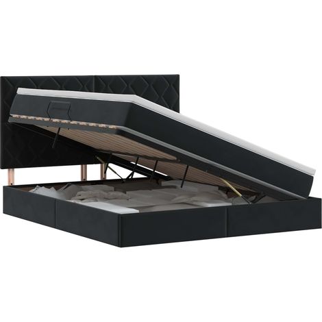 Lit avec rangement et matelas Noir 180 x 200 cm Velours vidaXL (1/5)