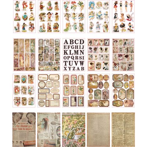 20 planches d'autocollants de style rétro pour décorer un journal, issues de la série Yu Xian 2 Sticker Time Market, avec des citations girly. (1/5)