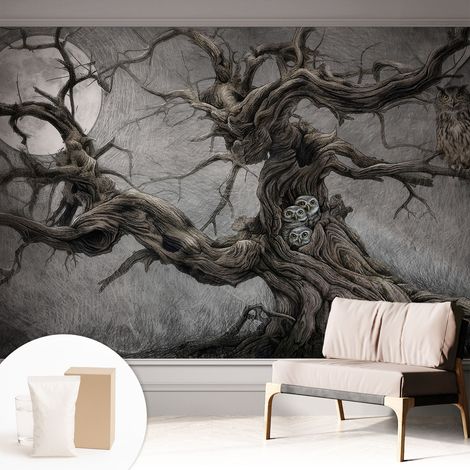 Papier peint avec colle pour décoration moderne de salon chambre à coucher cuisine et bureau Facile Hibou mystérieux 312x219 cm (1/5)