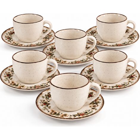 Set 6 Tazzine Tazze Caffè in Ceramica Natale Nordic Garland con Piattini (1/4)