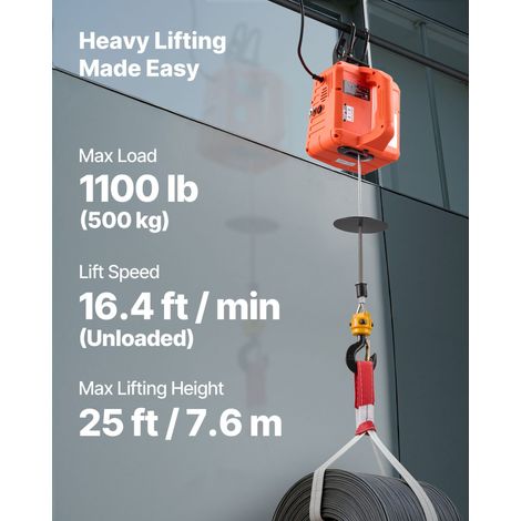 Treuil électrique portable 3 en 1, charge 500 kg, 1500W, hauteur 7.6 m, vitesse 5 m/min, commande manuelle, filaire et sans fil pour atelier, entrepôt, garage (1/5)