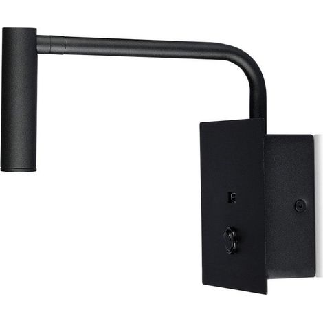 Lámpara de lectura LED para hotel V-TAC de 3 W con interruptor y puerto USB, color negro y blanco cálido