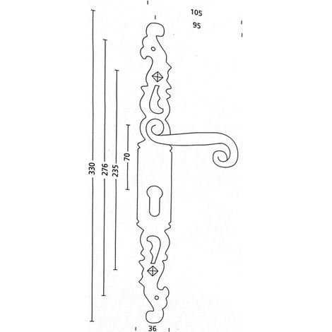 Secury-T – Poignée de porte en fer forgé noir 330x36 mm – Trou de clé L pour serrure à condamnation – Plaques 330 mm x 36 mm (1/4)