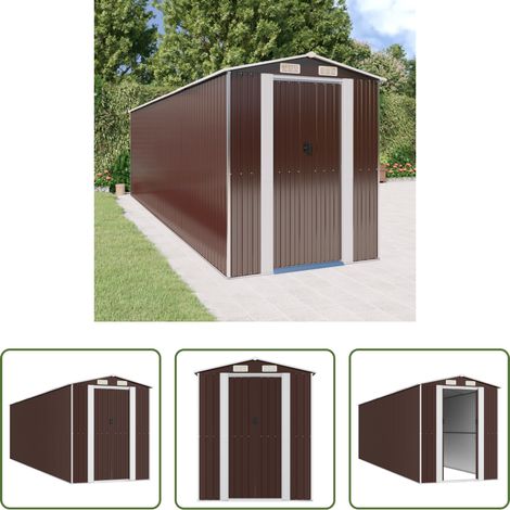 vidaXL Poolzubehör aufbewahren - Geräteschuppen Dunkelbraun 192x689x223 cm Verzinkter Stahl (1/5)