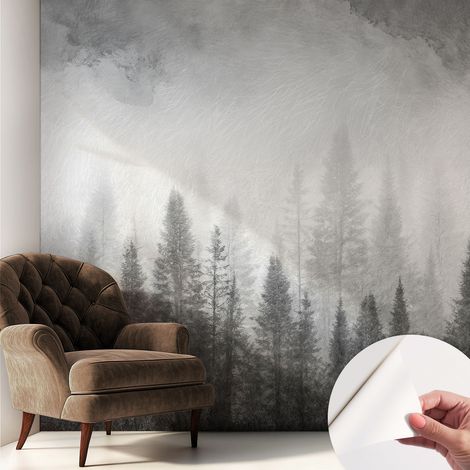 Papier peint adhésif autocollant pour salon chambre à coucher tendance et originale Brume forestière 250x250 cm (1/5)