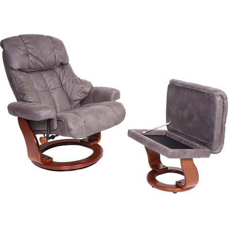 poltrona relax TV con poggiapiedi portata 180 kg tessuto/tessuto struttura grigio scuro effetto noce 040003665