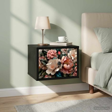 vidaXL Mesita de noche de pared BORNE Roble Negro 36 x 33 x 25 cm (1/5)