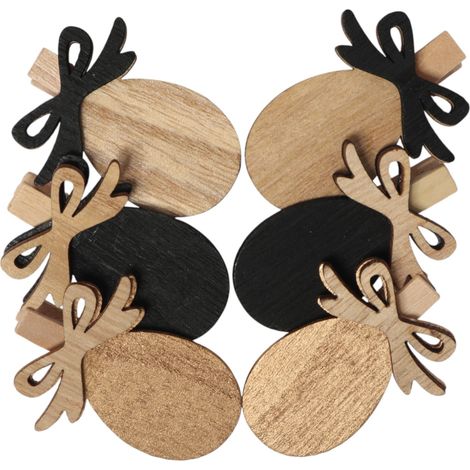 Mini mollette di legno con uova, 6 pezzi, marroni (1/4)