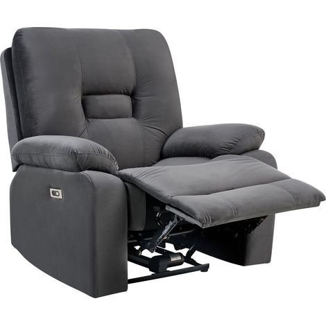 Recliner Chair Dark Grey Velvet Electric Adjustable Back and Footrest Modern Living Room BERGEN