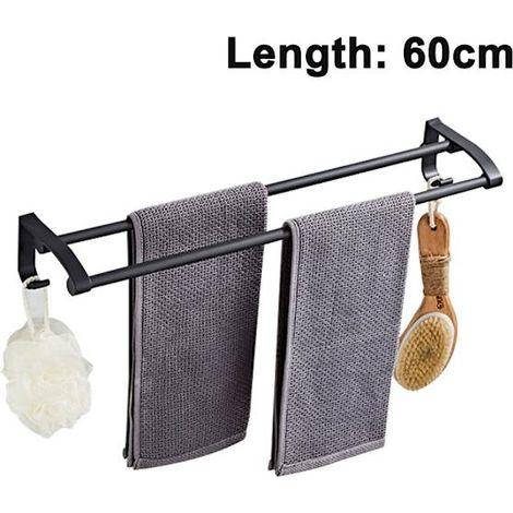 Porte-serviettes sans perçage aluminium 60 cm noir (1/5)