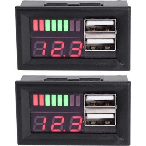 Capteur auto 2X 12V Digital Voltmeter Voltage Battery Panel Meter pour auto Motorcycle USB 5V 2A Output (1/4)