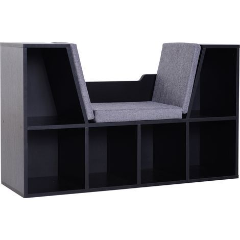 Bibliothèque banc 2 en 1 avec coussins de siège, étagère cube 6 compartiments ouverts et 2 niveaux, meuble de rangement pour salon, chambre à coucher, bureau, 102 x 30 x 61 cm, noir (1/5)