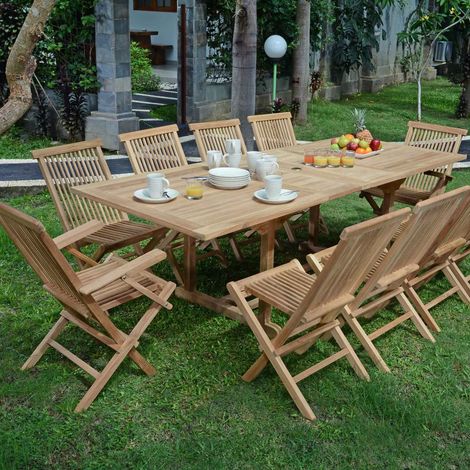 Teck'Attitude – Table de jardin extensible rectangulaire en teck massif 180/240 x 100 cm – 12 places – Résistante aux intempéries – Style élégant