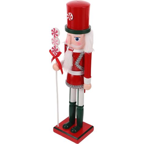 Casse-Noisette Rouge avec Sucette Bois Figurine Traditionnelle de Noël Décoration pour Étagère et Table (1/5)