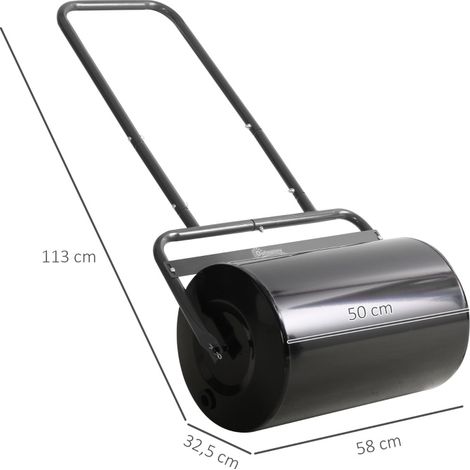 Rodillo para césped con mango en U, acero negro, 38 L de agua o arena, 58 x 32,5 x 113 cm HAVRYA (1/5)