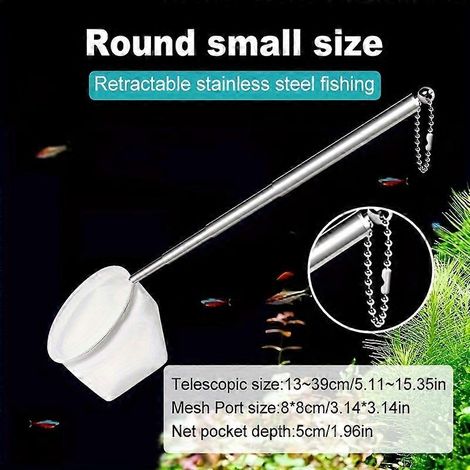 Une épuisette à manche télescopique, adaptée à la pêche en aquarium, avec des mailles fines, flexible et durable, petite épuisette ronde pour aquarium. (1/5)