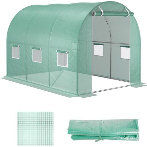 Bâche de serre en polyéthylène, 6 fenêtres, porte enroulable et bords à enterrer, dimensions 3 x 2 x 2 m, couleur verte (1/5)