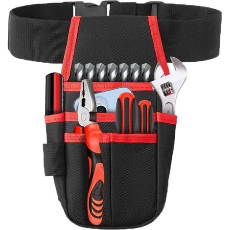 (rouge) Sacoche à Outils Professionnelle, Ceinture à Outil d'électricien, Porte-Outil Sac de Ceinture, Pochette D'électricien Professionnel, Sac de Ceinture de Stockage de Matériel pour Plombiers (1/5)