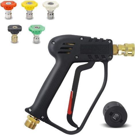 Pistolet de Lavage Haute Pression, 4000 PSI, Interface M22 (14 mm) et interface rapide Karcher avec 5 Embouts de Buse d'eau pour Nettoyage de Voiture (1/4)