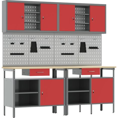 Werkbank-Set 8 pcs Rot und Grau Pulverbeschichteter Stahl (1/5)