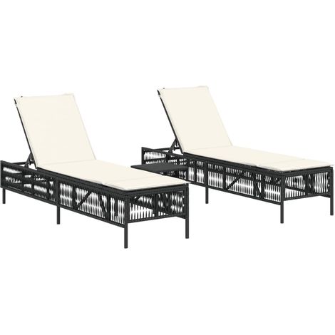 Maison Exclusive - Sonnenliegen 2 Stk. mit Tisch Schwarz Poly Rat