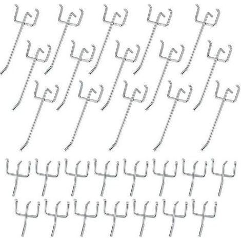 30 Pièces Crochets pour Panneaux Perforés, Crochets pour Panneau Perforé Porte Mural, Crochets Muraux pour Organiser Outils Établi Rayonnages de Magasins - 10cm/5cm (1/5)