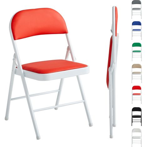 Set of 1 Faux Leather Foldable Chair with Metal Frame and Padded Seat RED